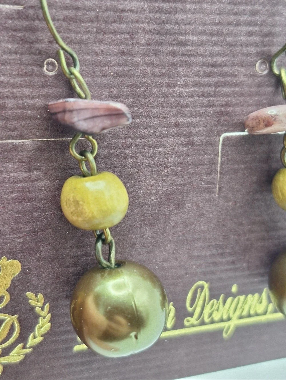 Premier Designs Bronze Pearl & Wood Bead Dangle Earrings | Boho Rustic Jewelry